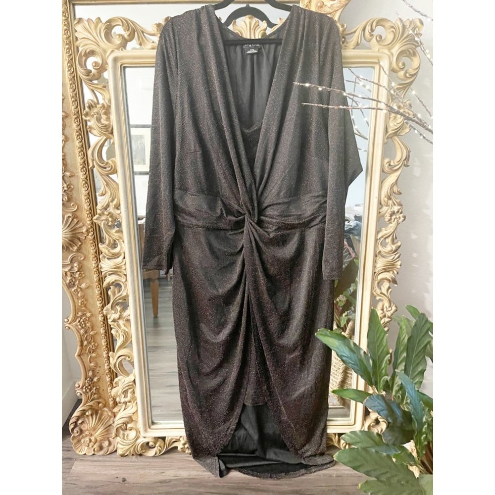 NWT City Chic Mysterious High Low Dress in Black Sparkle Medium SZ 18